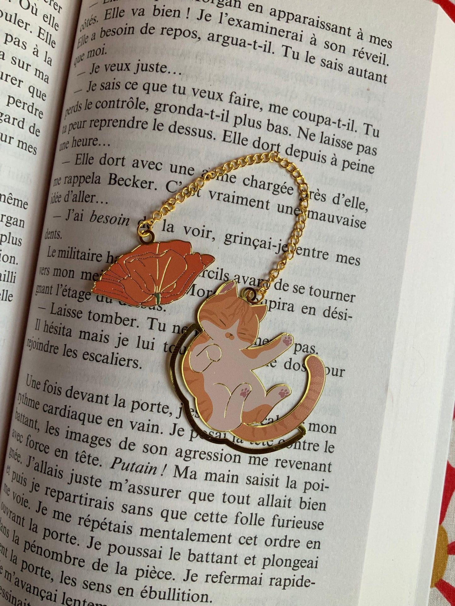 Marque-page chaîne Chat Orange & Fleur