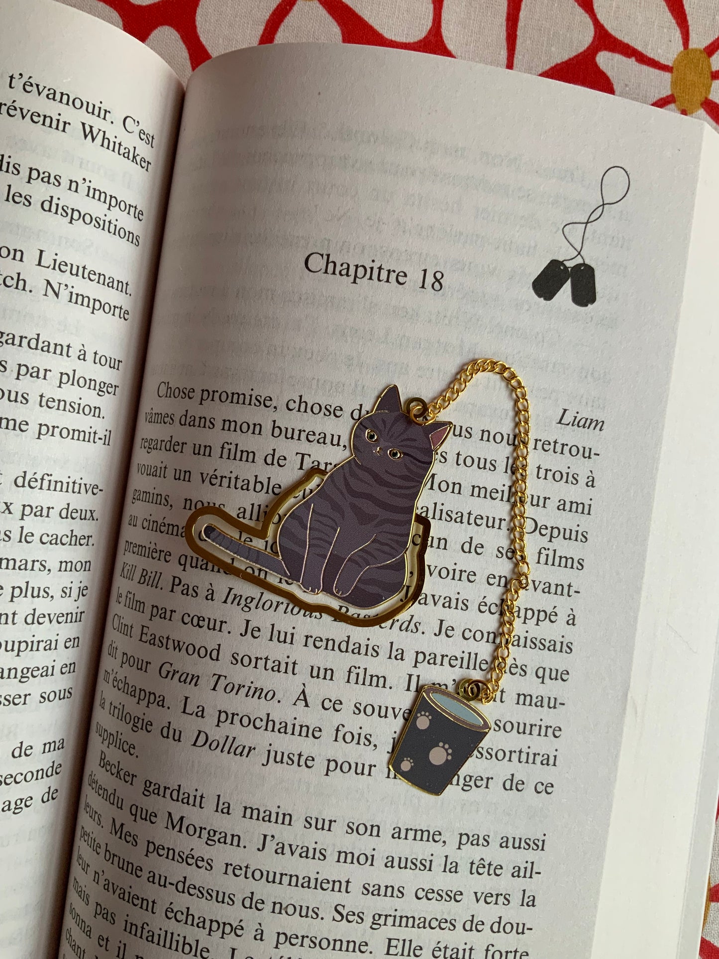 Marque-page chaîne “Chat Gris et Tasse de Café”